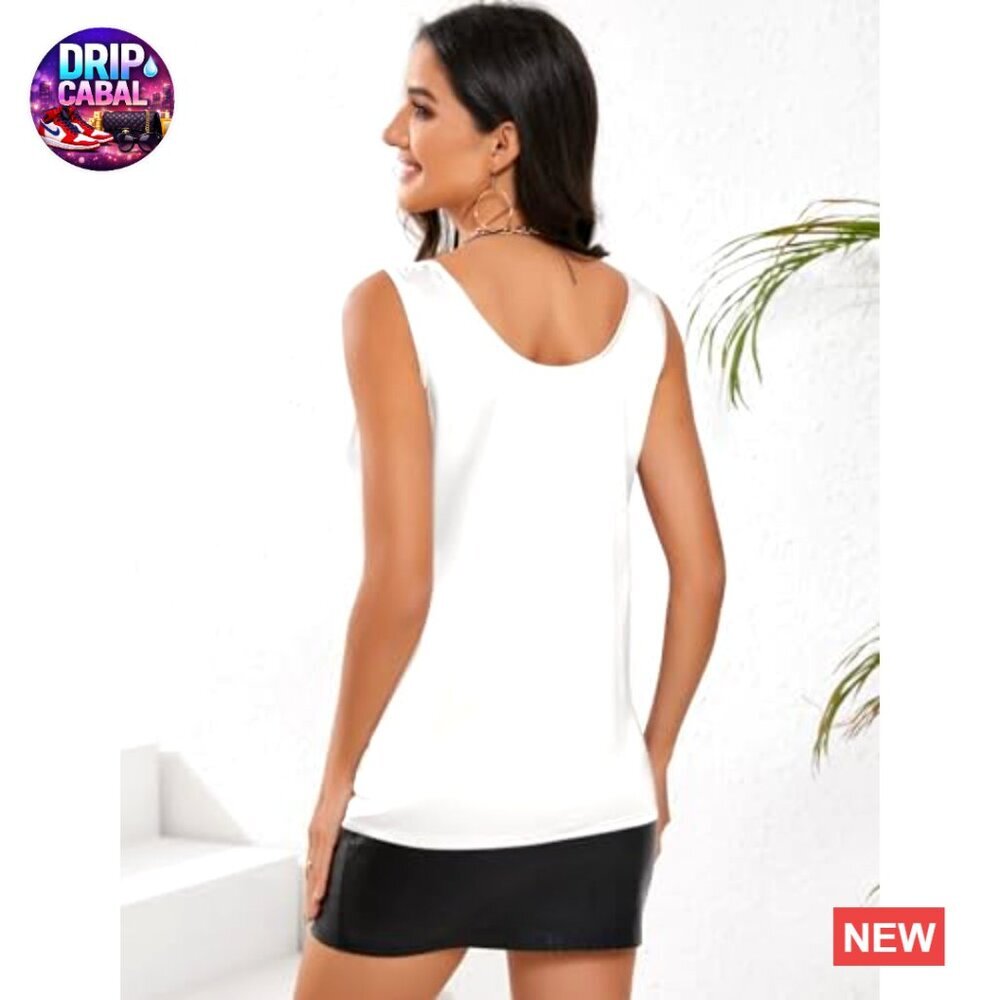 Satin Tank Top Scoop Neck Silky Camisole Basic Summer Chic Minimal - Picture 2 of 6